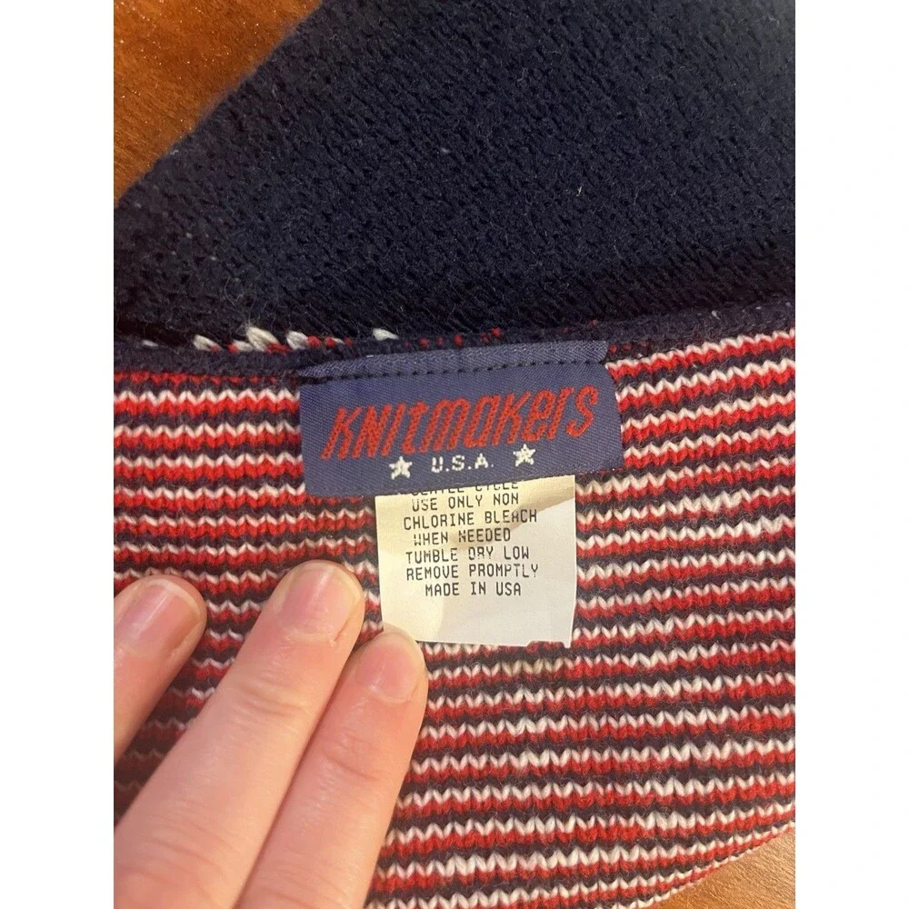 Knitmakers Stars & Stripes Knit Fringe Scarf Acrylic Red White Blue Men's